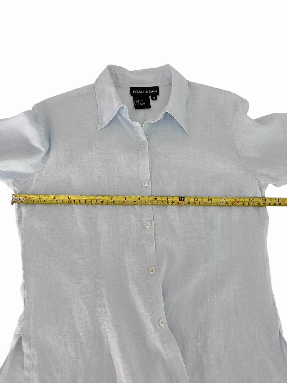 TRISTAN & ISEUT Light Blue 100% Linen Button-Up Shirt Casual size S - Picture 9 of 11